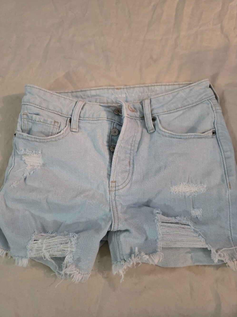 Old Navy Light Blue Distressed High Rise O.G. Straight Jean Shorts